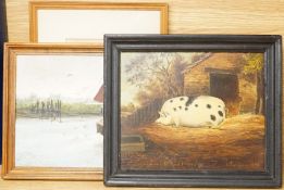 Naive School, Study of a Gloucestershire Old Spot Prize Pig, inscribed ‘Champion 1834’, oil on