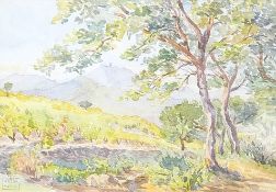 Jean Vassal (1902-1986), Trees beside a pond in a landscape, studio lamp lower left, watercolour, 17