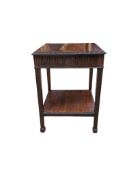 An Edwardian rectangular mahogany two tier occasional table, width 48cm, depth 47cm, height 64cm