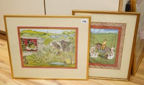 Contemporary, Indian School, Hunting scene and figure on horseback, two gouaches, 24 x 32cm