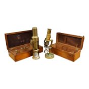 Two microscopes; an early 19th century Martin type brass compound monocular microscope, with five