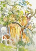 John Livesey (1926–1990 ), garden scene, signed, watercolour heightened with white, 51 x 38cm