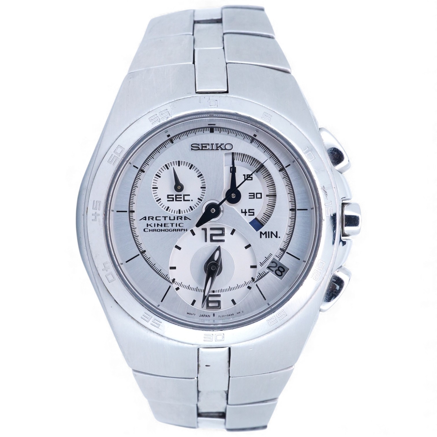 A gentleman's recent stainless steel Seiko Arctura Kinetic Chronograph wrist watch, with baton