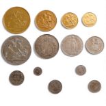 British gold coin set, Edward VII, 1902 matte proof thirteen coin set,comprising gold five pounds,