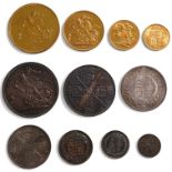British gold and silver coin set, Victoria, 1887 specimen eleven coin set,comprising gold five