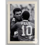 Pele autographed large black and white photographic print.