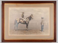Photograph by W.A. Rouch of the 1901 Grand National winner Grudon with jockey Arthur Nightingall up.