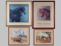 Four horse racing prints.