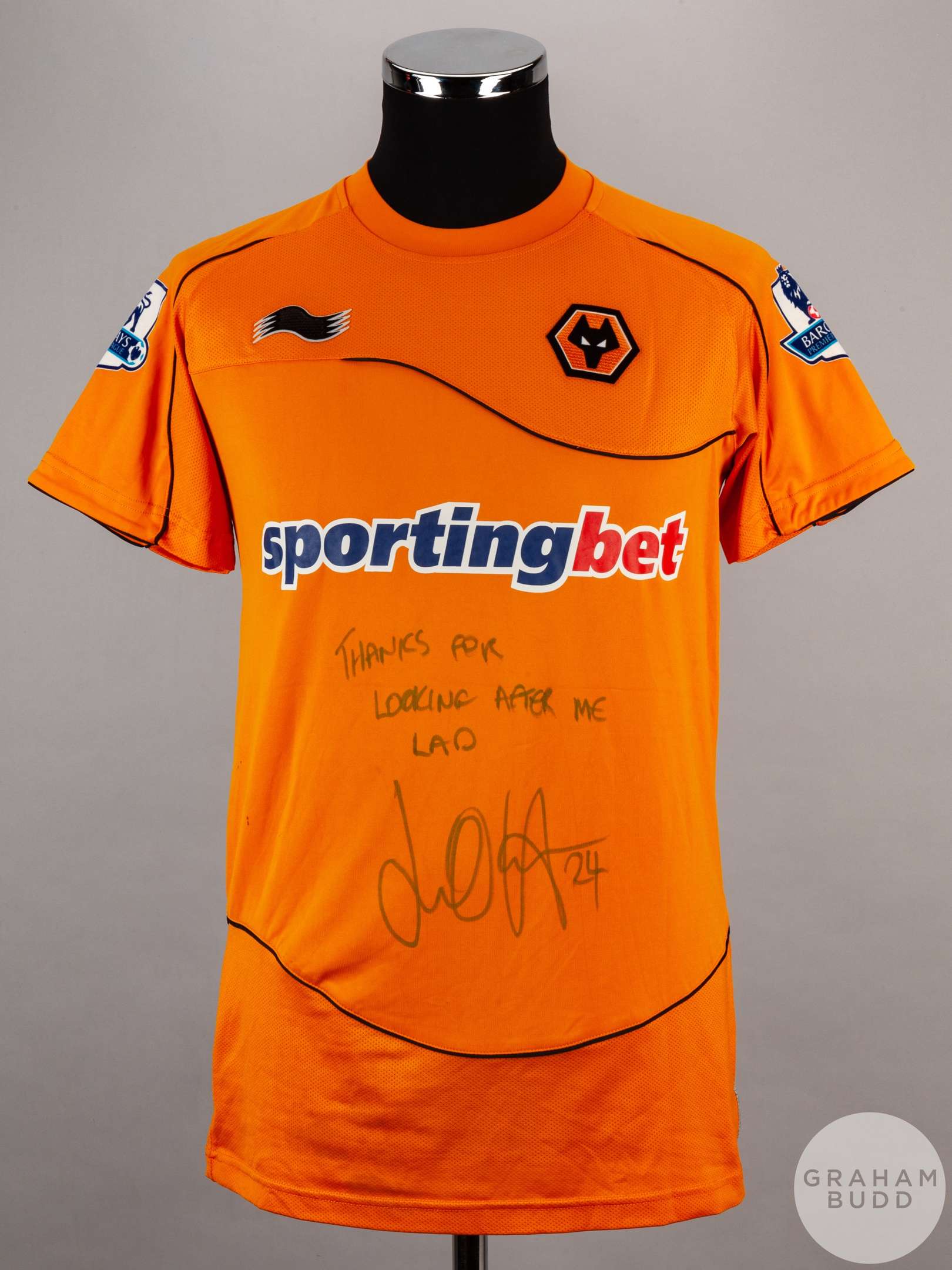 Jamie O'Hara old gold No.24 Wolverhampton Wanderers short-sleeved shirt,&nbsp;2011-12