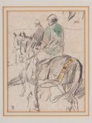Drawing of two racehorses being exercised by Thomas John Coates.