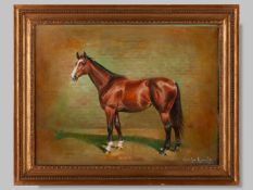 Oil painting by Carolyn Alexander of broodmare Agujita dam of All Along.