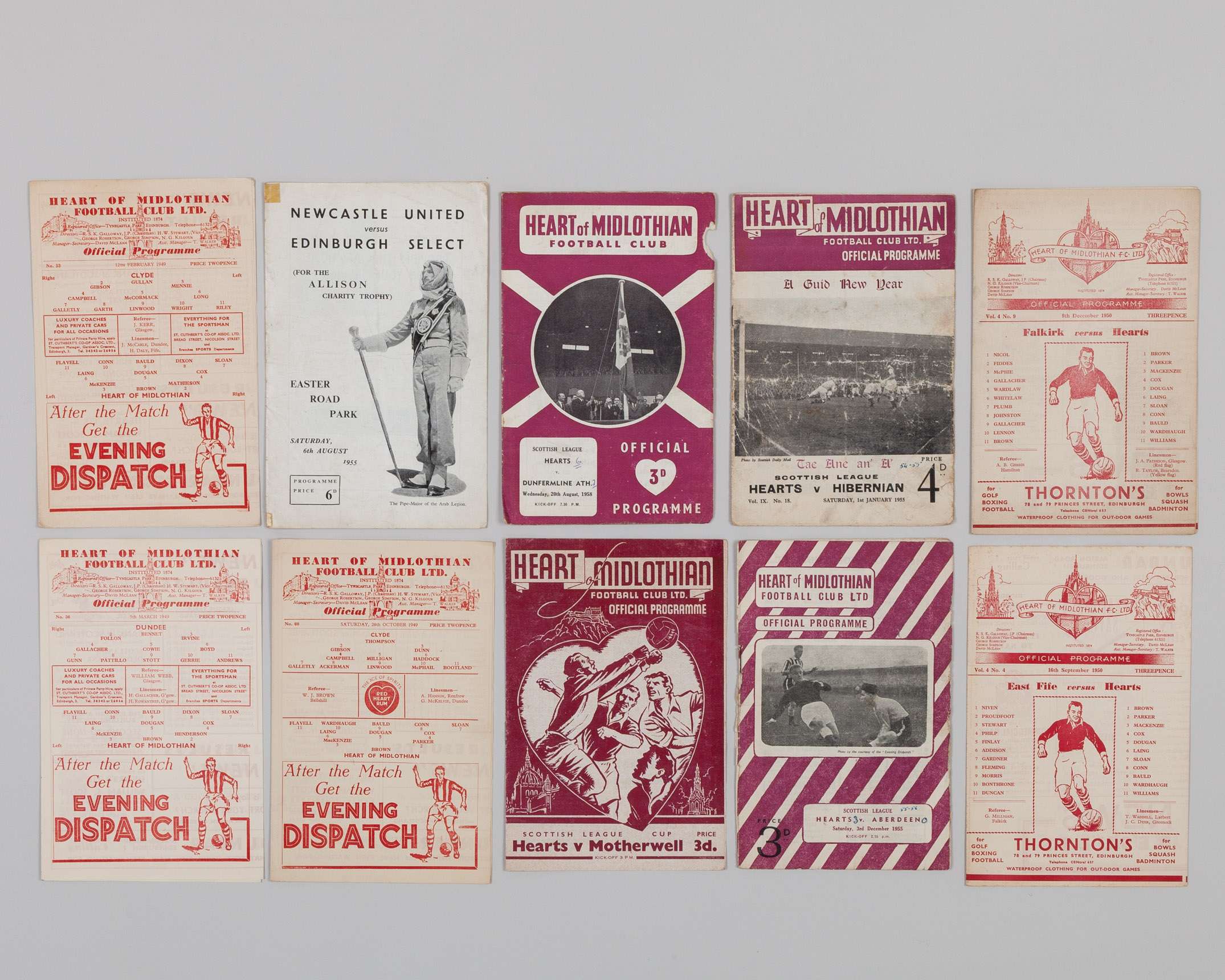 A collection of Heart of Midlothian match programmes from lates 1940s-1960s