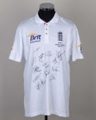 England Cricket Shirt Ashes series 2010-11, the front with 14 squad autographs