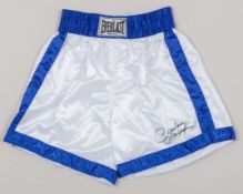 Marvin Hagler white and blue autographed Everlast boxing shorts