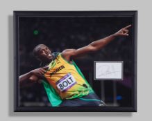Usain Bolt, an autographed photo display