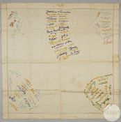 Rare 1905 cricket related embroidered autographed table cloth