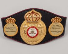Black, gold and red Leslie Stewart World Boxing Association Champion belt, 1987