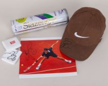 Roger Federer signed cap, sweatband and photograph