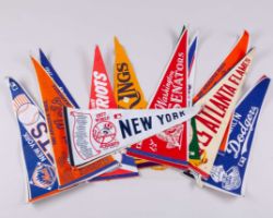 Collection of American Sport pennants, Topps trading cards and autographed baseballs