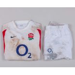White and red No.7 England rugby union short-sleeved shirt, 2005-06
