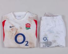 White and red No.7 England rugby union short-sleeved shirt, 2005-06