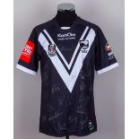 Two black and white New Zealand Rugby League autographed short-sleeved shirts