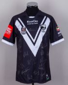 Two black and white New Zealand Rugby League autographed short-sleeved shirts