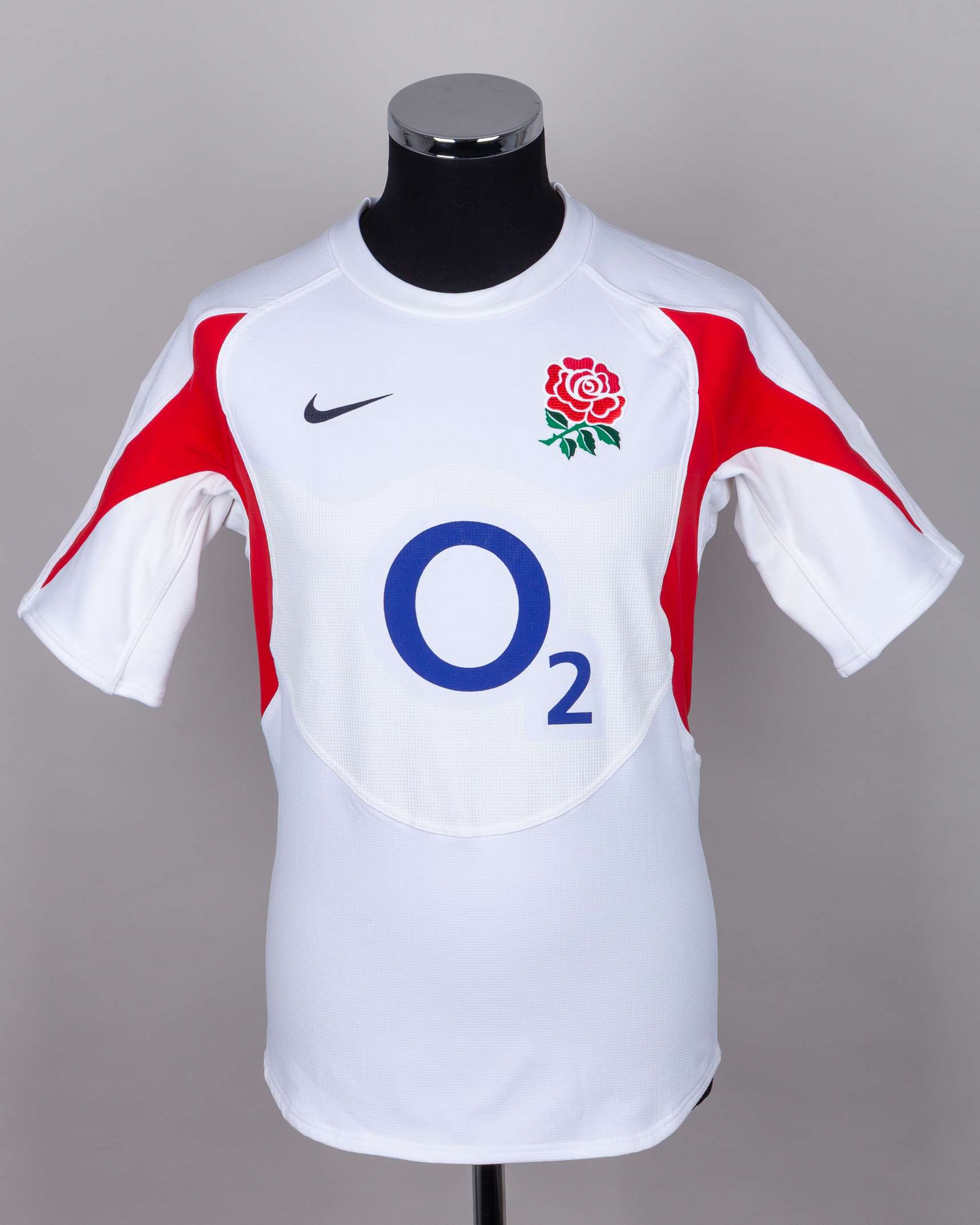 White and red No.9 England rugby union short-sleeved shirt, 2005-06