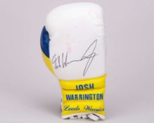 Josh Warrington autographed white, yellow and blue boxing glove