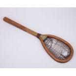 A rare late French Brouaye tilt-head Real tennis racquet, c.1870s