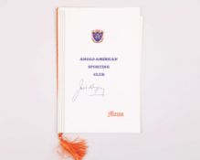 Jack Dempsey - an Anglo-American Sporting Club autographed menu card, 1967