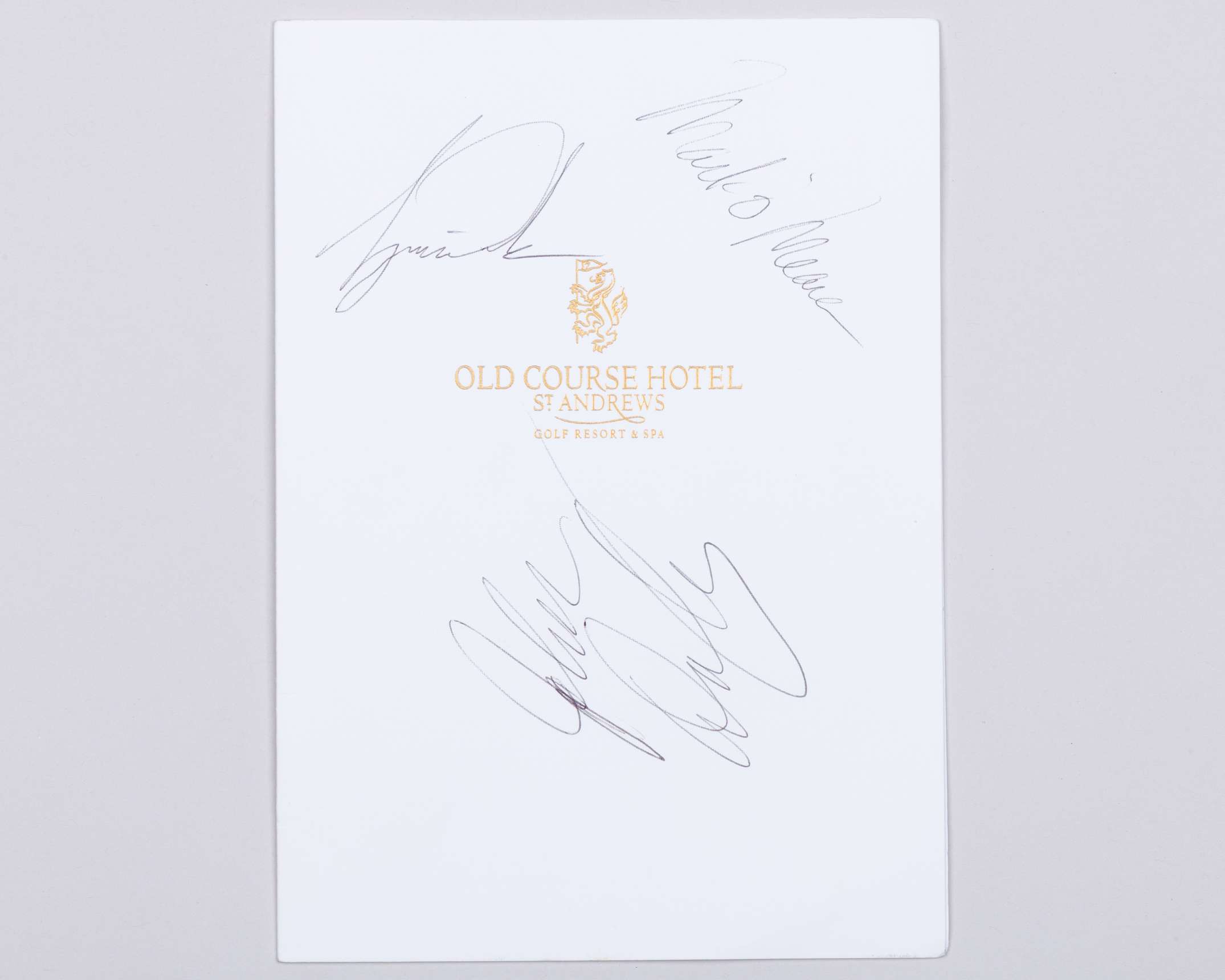 Tiger Woods, John Daly and Mark O'Meara autographed The Alfred Dunhill Cup menu, 1998
