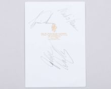 Tiger Woods, John Daly and Mark O'Meara autographed The Alfred Dunhill Cup menu, 1998
