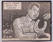 A dedicated and autographed Muhammad Ali signed newspaper cartoon cutting