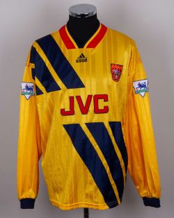 Ian Wright yellow, blue and red No.8 Arsenal autographed shirt