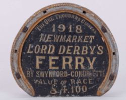 Racing plate worn by Lord Derby's Ferry when winning the 1918 1,000 Guineas