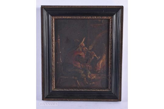 AN 18TH/19TH CENTURY CONTINENTAL OIL ON BOARD PAINTING. 18 cm x 16 cm. - Image 1 of 4