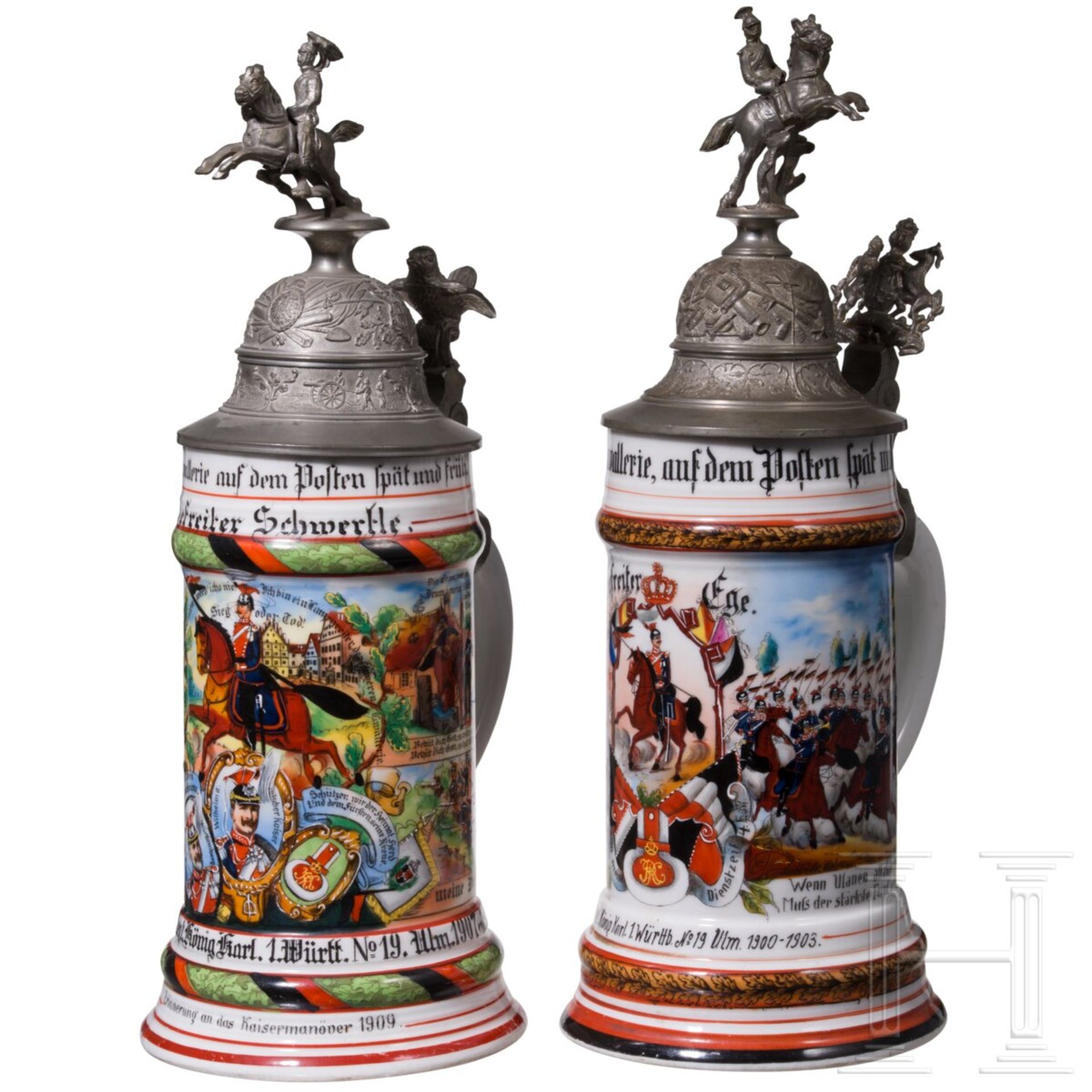 Zwei Reservistenkrüge, württembergisches Ulanenregiment "König Karl"