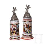 Drei Reservistenkrüge des württemberischen Ulanen-Rgt. "König Wilhelm" und ein Erinnerungskrug "Krie