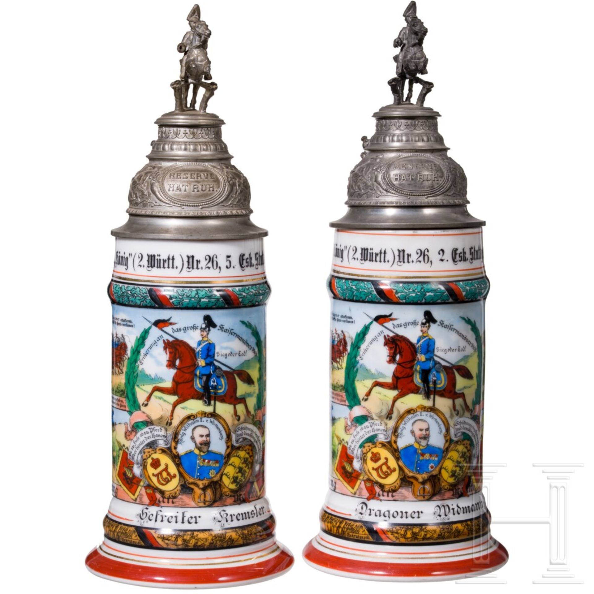 Zwei Reservistenkrüge des Dragoner-Regiments "König", Stuttgart- Cannstatt, 1908 - 1911 - Bild 2 aus 5