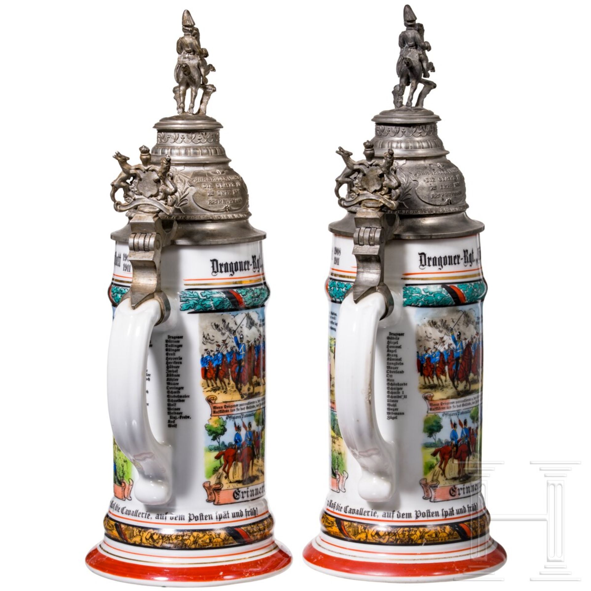 Zwei Reservistenkrüge des Dragoner-Regiments "König", Stuttgart- Cannstatt, 1908 - 1911 - Bild 3 aus 5