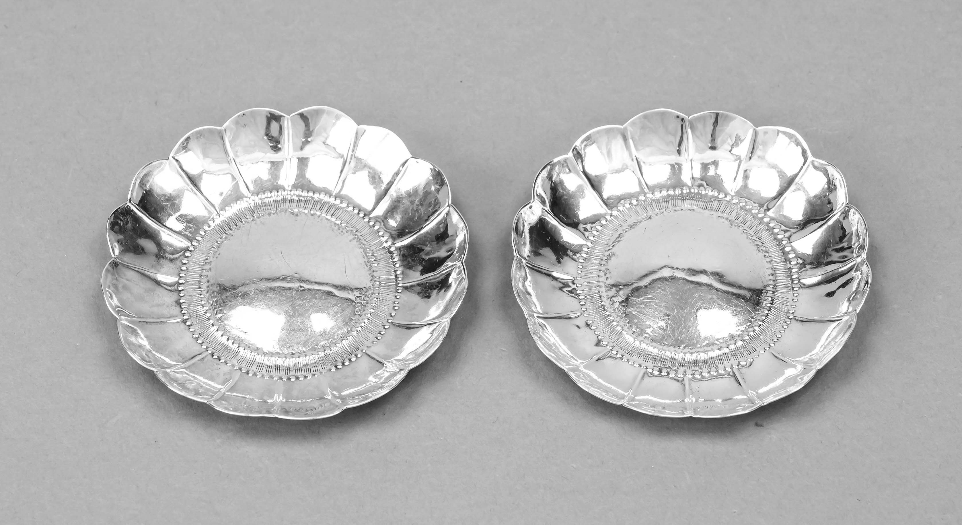 A pair of miniature strawberry bowls, England, 1697, maker's mark John Jackson I, London, silver