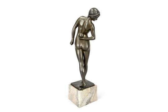 signed Fontane, German Art Nouveau sculptor c. 1910, large nude girl balancing a ball behind her - Image 2 of 2