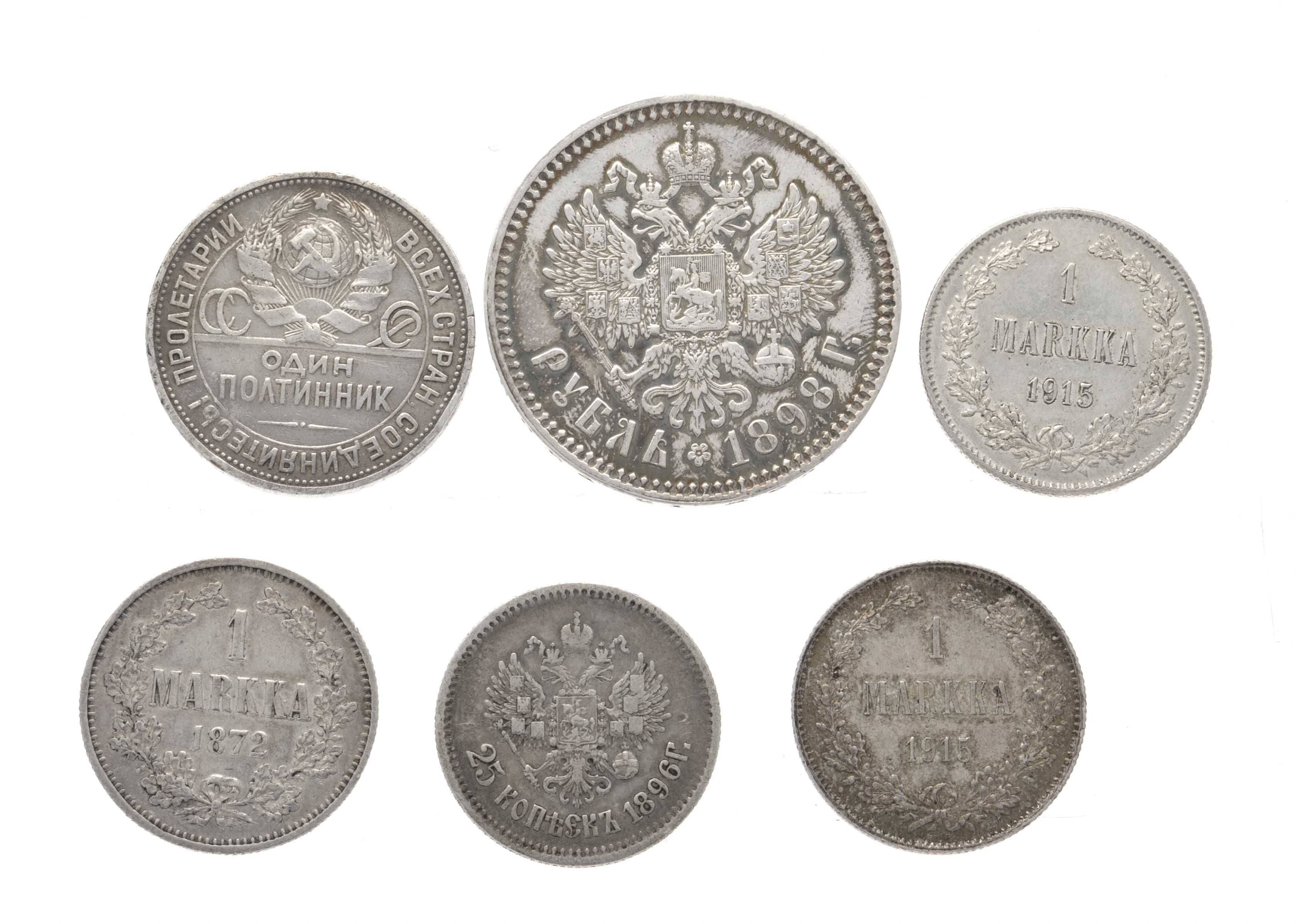 Russian Half R 6 silver coins, 1st half of the 20th century. 1 x 1 ruble Russia 1889 ...