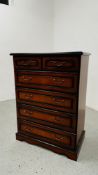 A GOOD QUALITY MAHOGANY FINISH FIVE DRAWER CHEST W 80CM D 46CM H 110CM.