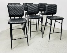 SIX INDUSTRIAL BLACK FAUX LEATHER QUILTED BREAKFAST/BAR STOOLS