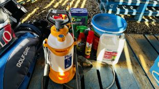 A QUANTITY OF GARDEN CARE PRODUCTS TO INCLUDE - MOSS KILLER, ROUND-UP, ROSE RESCUE,