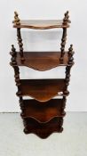A VINTAGE MAHOGANY 5 TIER WHATNOT.