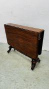 A VICTORIAN MAHOGANY GATELEG TEA TABLE W 87CM, D 17CM (EXTENDED 11CM).