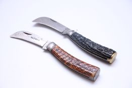 TWO ANTLER HANDLED SAYNOR POCKET KNIVES - (NO POSTAGE OR PACKING AVAILABLE)